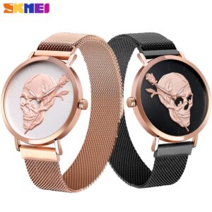 Nouveau SKMEI montre hommes cr ne squelette cadeaux pour homme Quartz horloge lumineux tanche en acier