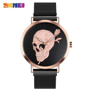 Montre bracelet en acier crâne Quartz montre pour hommes lumineux mâle étanche SKMEI cr ativit magn tique bracelet en acier cr ne Quartz montre pour hommes lumineux m