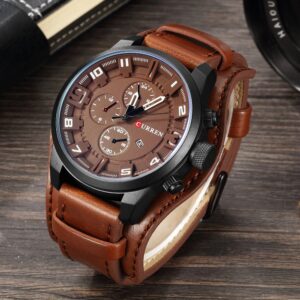 CURREN Montre de luxe en quartz pour hommes horloge militaire et de date bracelet en cuir