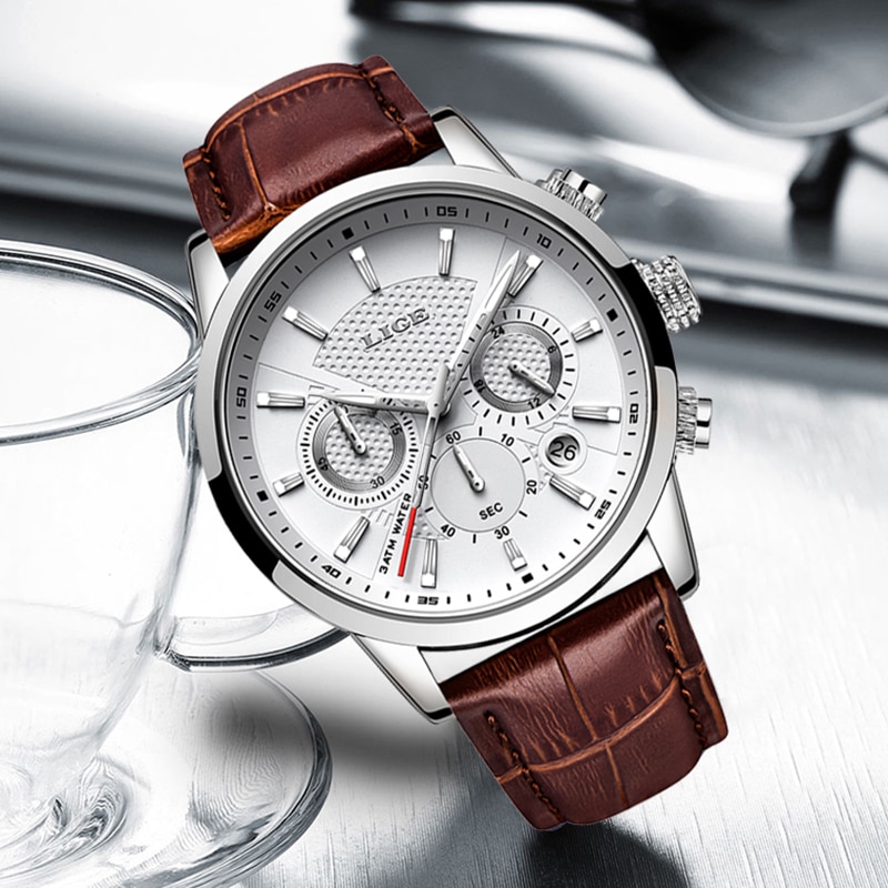 LIGE – montre à Améthyste en lapsus quant à hommes, chronographe, ésotérique, Interprétation, Moment inné, journal monceau 2021 LIGE montre Quartz en cuir pour hommes chronographe tanche Sport Date automatique nouvelle collection 2021 1