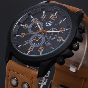 Montre de Sport en cuir pour homme classique de luxe Quartz en acier inoxydable tanche avec