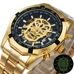 WINNER montre automatique dor e pour hommes bracelet en acier squelette m canique cr ne marque