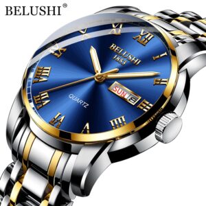 « Solar Shield » – Montres originales pour homme, bracelet permanent en fonte, quartzet et pompe désenveloppée. BELUSHI Montre de luxe lumineuse et tanche pour homme bracelet en acier inoxydable mouvement quartz