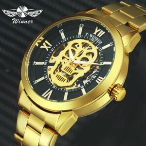 Gagnant 2019 nouvelle mode cr ne montre hommes squelette Auto m canique bracelet en acier inoxydable