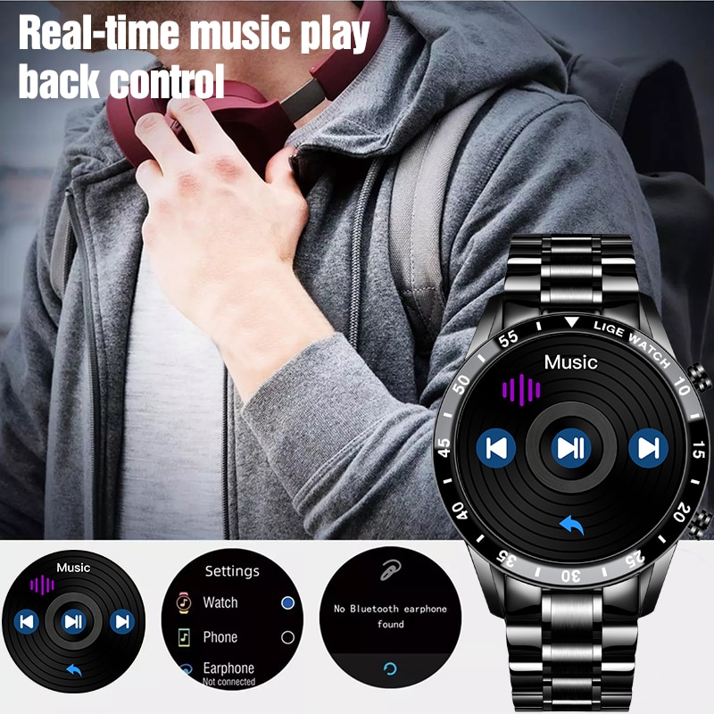 LIGE – montre connectée de amusement comme hommes, abri parfaitement tactile, ciré IP67, Bluetooth, comme Android et ios, froid, 2020 LIGE – montre connectée de amusement comme hommes, abri parfaitement tactile, ciré IP67, Bluetooth, comme Android et ios, froid, 2020 – Image 5