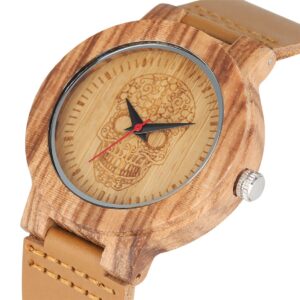 💀Une Montre Spéciale en bois avec gravure de crâne