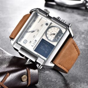 Montre bracelet en cuir double affichage num rique pour hommes grande taille cadran carr Sport marque