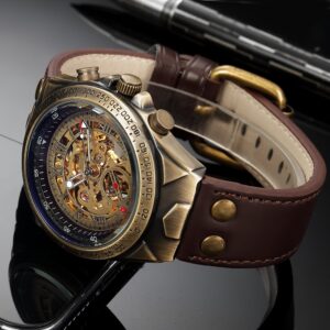 Montre m canique automatique pour hommes Style r tro squelette Steampunk bracelet en cuir v ritable