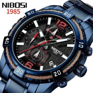 NIBOSI 2020 montres hommes marques de luxe grand cadran tanche chronographe hommes horloge plein acier Sport