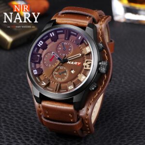 Nary montre Steampunk pour homme bracelet en cuir large Quartz
