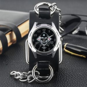 Punk hommes montres en acier inoxydable en m tal en cuir Quartz montre bracelet pour homme