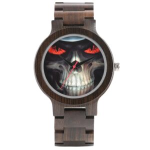 Vortex - Montre en pinède à Violet, Visualisation Tête de Mort, Bracelet en Noir. Originalité Homme.