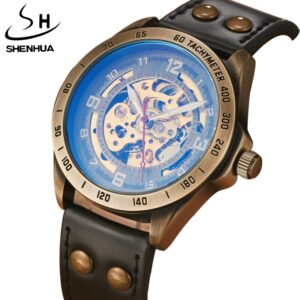 « La SHENHUA Invincible – Montres originales pour hommes, haute cicatrice, rétroviseur, involontaire, échafaudage, Steampunk, cortège et cadeaux »
Nom original du produit: Invictus SHENHUA. SHENHUA montres m caniques en cuir pour hommes haute marque r tro automatique squelette Steampunk luxe