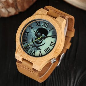 Steampunk montre en bois pour hommes femmes lumineux vert Pirate cr ne hommes Quartz v ritable