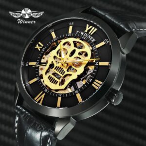 WINNER Royal hommes montre or squelette cr ne Auto m canique v ritable bracelet en cuir