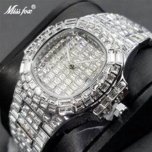 MISSFOX Diam's - Montre-bracelet étanche et luxueuse pour homme, diamant glacé et style Hip Hop.