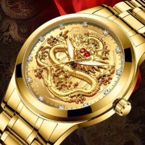 "Dragon d'Or: Montre luxueuse en acier, quartz et or pour hommes".