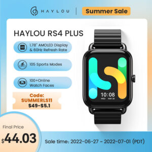 HAYLOU RS4 Plus Smartwatch Écran AMOLED 1,78 '' 105 modes de sport Autonomie de la batterie de 10 jours Montre intelligente pour homme Montre intelligente pour femme
