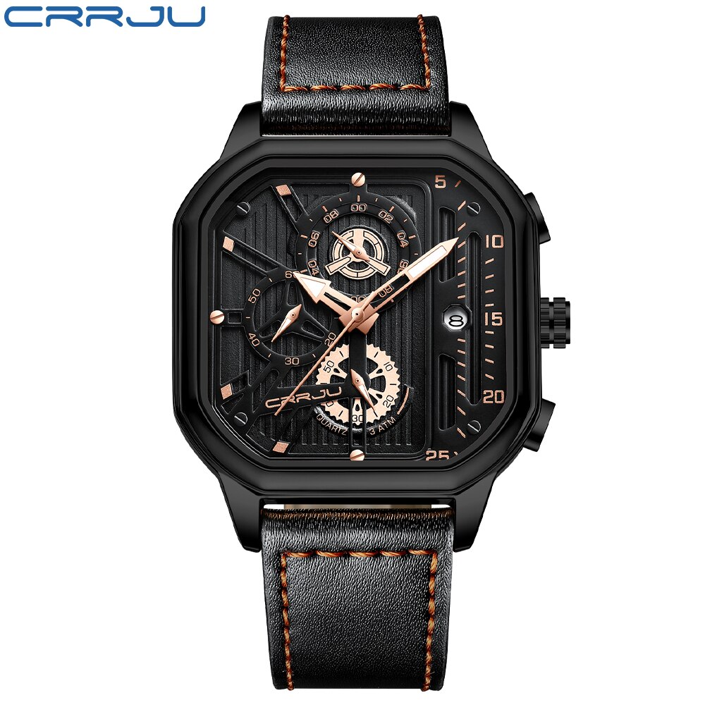 « Kronos » – Montre en cuir luxueuse, cadran carré, étanche, chronographe, quartz, original. "Kronos" - Montre en cuir luxueuse, cadran carré, étanche, chronographe, quartz, original. – Image 2