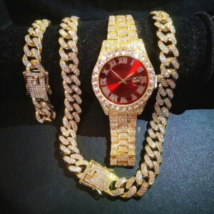"GOLDEN GLAM: Montres originales & Colliers à mailles cubaines pour homme, accessoires hip-hop élégants.