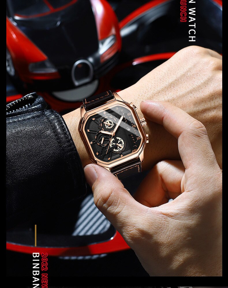 « Carré Luxe 2022: Montre-bracelet en cuir pour hommes, chronographe décontracté, mode sport, luxe, business, étanche et date ». "Carré Luxe 2022: Montre-bracelet en cuir pour hommes, chronographe décontracté, mode sport, luxe, business, étanche et date". – Image 5