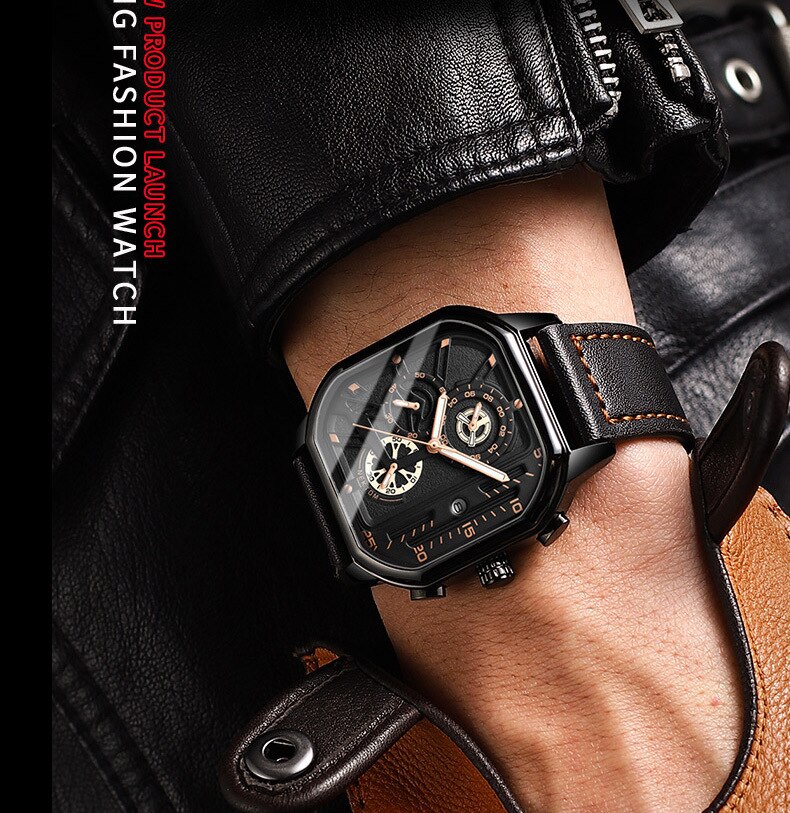 « Carré Luxe 2022: Montre-bracelet en cuir pour hommes, chronographe décontracté, mode sport, luxe, business, étanche et date ». "Carré Luxe 2022: Montre-bracelet en cuir pour hommes, chronographe décontracté, mode sport, luxe, business, étanche et date". – Image 6