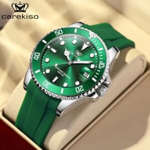 POEQUARTZ - Marque de luxe horloge à Quartz pour hommes, étanche, bracelet en Silicone, cadran vert, Sport & Style.