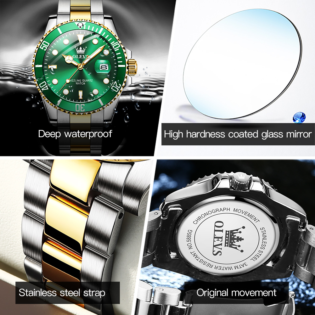 Montre Homme Chronographe Acier Inoxydable - Cadran Diamant, étanche 30m, Bracelet Ajustable, Couleur Or/noir/bleu