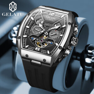 "GELATU: Montre-bracelet luxueuse et originale pour homme. Verre saphir, modules, bracelet silicone, tonneau et squelette."
