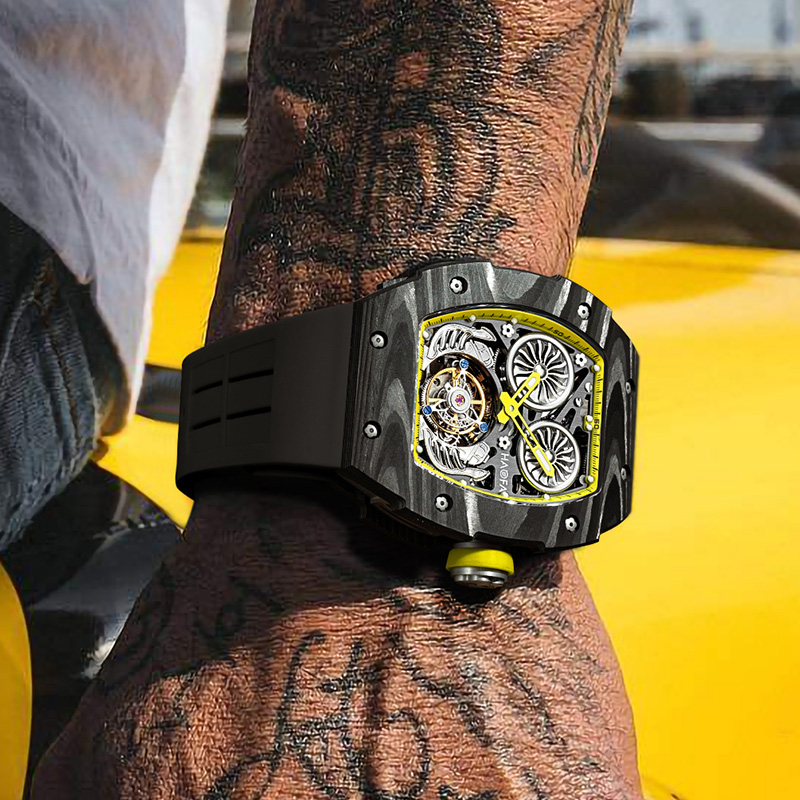 « 1922 Luxury Tourbillon: Montre de Plongeur pour Homme, Saphir, Double Printemps, Fibre de Carbone et Horloge Mécanique ». "1922 Luxury Tourbillon: Montre de Plongeur pour Homme, Saphir, Double Printemps, Fibre de Carbone et Horloge Mécanique". – Image 5