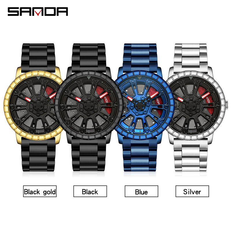 Montre-bracelet en acier Spinning 3D pour homme, jante de roue de voiture, moyeu, montre à quartz unique, roue de course, offre spéciale, mode 360 Montre-bracelet en acier Spinning 3D pour homme, jante de roue de voiture, moyeu, montre à quartz unique, roue de course, offre spéciale, mode 360 – Image 3