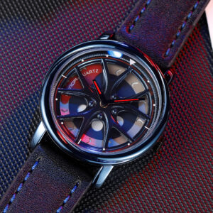 Montre de moyeu de jante de voiture pour hommes, montre-bracelet de conception personnalisée, roue en cuir étanche, cadran rotatif, mode