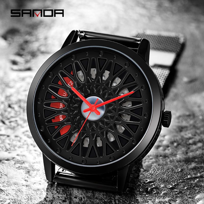 Montre à quartz étanche en acier inoxydable pour homme, super jante de voiture, moyeu, original, vente en gros Montre à quartz étanche en acier inoxydable pour homme, super jante de voiture, moyeu, original, vente en gros