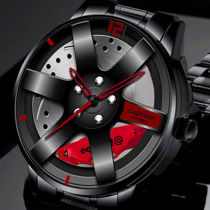 Montre à quartz étanche pour homme, design personnalisé, jante de voiture de sport, montre-bracelet créative pour homme, roue, horloge airies Montre à quartz étanche pour homme, design personnalisé, jante de voiture de sport, montre-bracelet créative pour homme, roue, horloge airies – Image 2