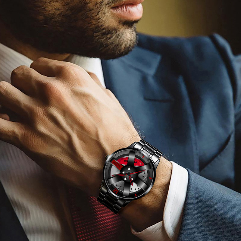 Montre à quartz étanche pour homme, design personnalisé, jante de voiture de sport, montre-bracelet créative pour homme, roue, horloge airies Montre à quartz étanche pour homme, design personnalisé, jante de voiture de sport, montre-bracelet créative pour homme, roue, horloge airies – Image 6