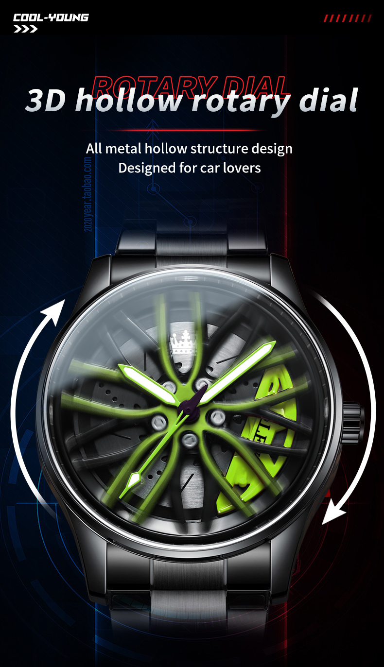 OLEVS – montre-bracelet étanche pour hommes, avec cadran rotatif à 2023 °, jante de voiture de Sport, en acier inoxydable, 360 OLEVS – montre-bracelet étanche pour hommes, avec cadran rotatif à 2023 °, jante de voiture de Sport, en acier inoxydable, 360 – Image 2