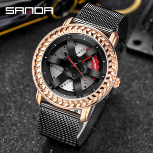 SANDA-Montre-bracelet P1050 en acier inoxydable pour homme, étanche, placage sous vide, jante de roue de voiture, moyeu, sport Shoous, montre-bracelet, Reloj zones bre, 2023
