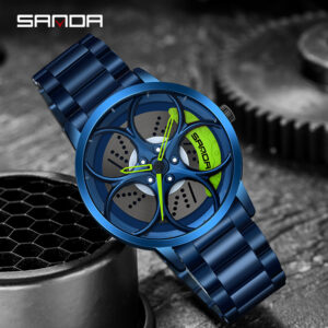SANDA – montre de sport étanche pour hommes, maille inoxydable, roue de course, moyeu, Quartz