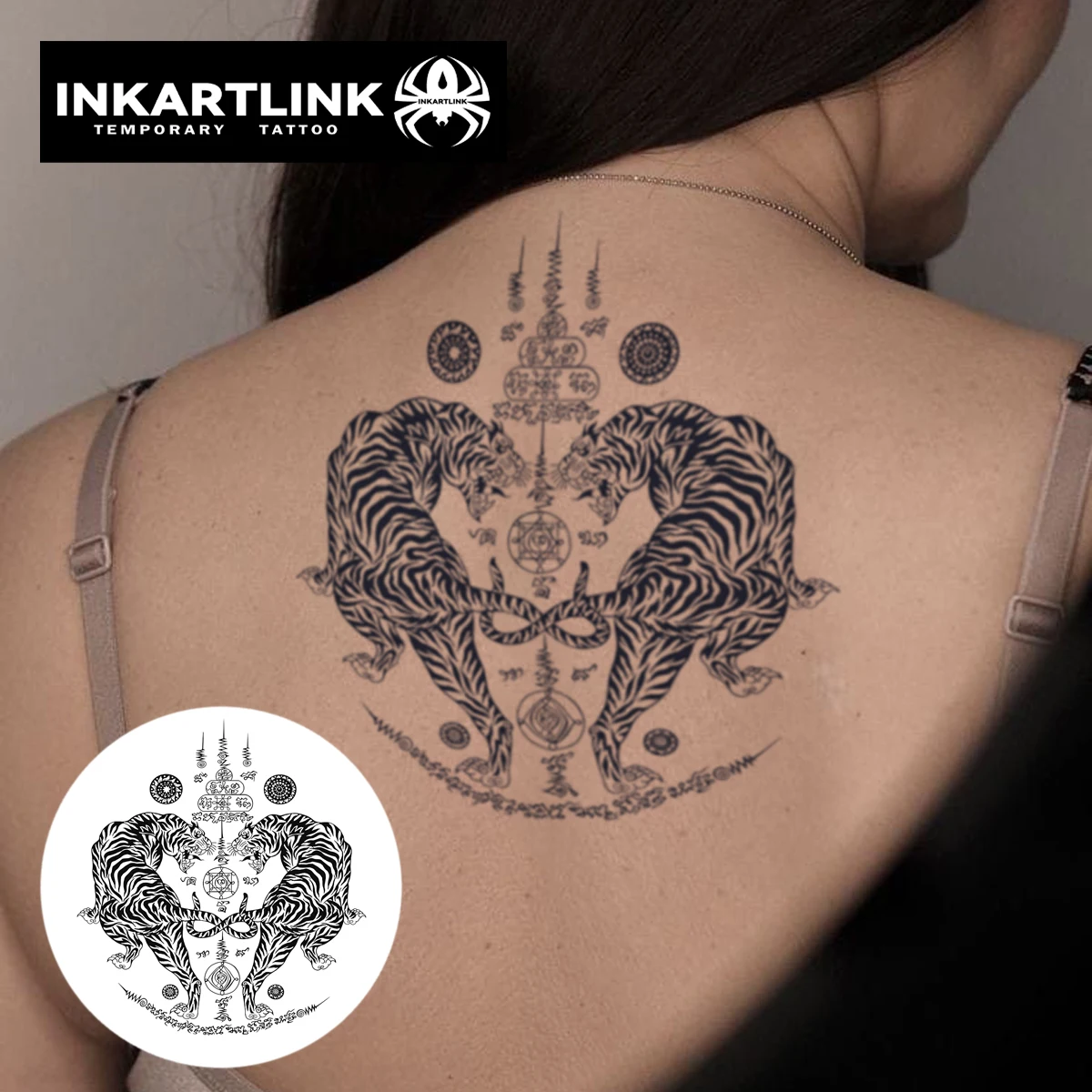 Tatouage semi-permanent INKARTLINK, nouveaux autocollants de tatouage double tigre thaïlandais, imperméable, aspect de tatouage réel, tatouage végétal. kf S35fa2c4eacda4bfa915ef7144134855aL
