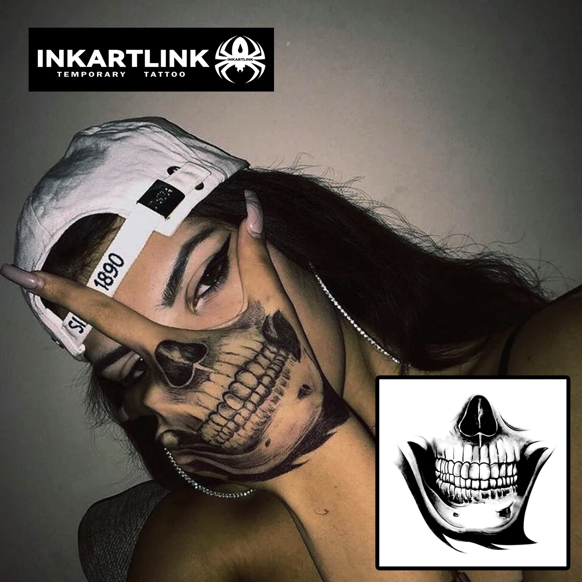 Tatouage temporaire crâne, dure jusqu’à 15 jours, autocollant semi-permanent magique imperméable de nouvelle technologie. kf S4604fefc75784140b35e2c3fc4f22d0bk