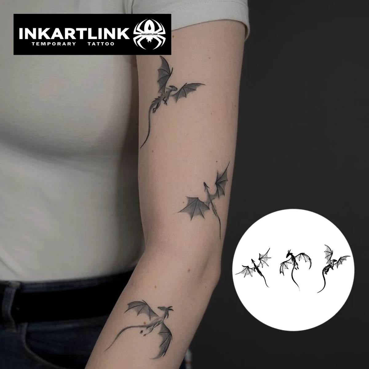 Tatouage temporaire Dragon volant, autocollant semi-permanent magique imperméable de nouvelle technologie dure jusqu’à 15 jours, pour les fêtes de performance. kf S5af94ace55c14b76834f416a0f0c0950y