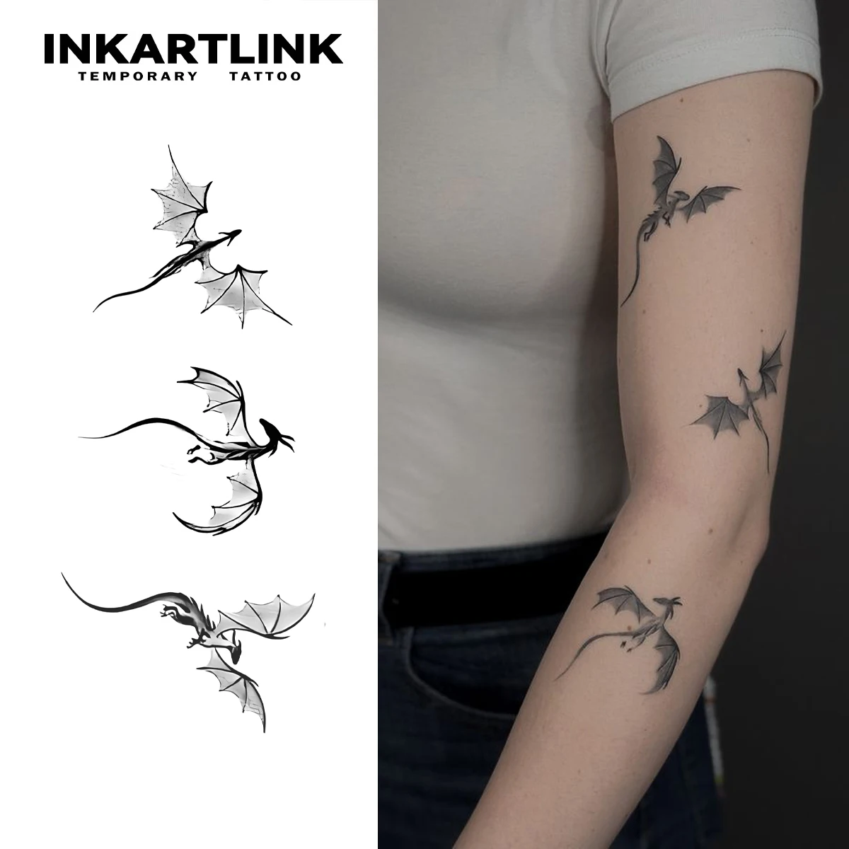 Tatouage temporaire Dragon volant, autocollant semi-permanent magique imperméable de nouvelle technologie dure jusqu’à 15 jours, pour les fêtes de performance. kf Sc9485aca30b24690a26c28ee0c984ba7b