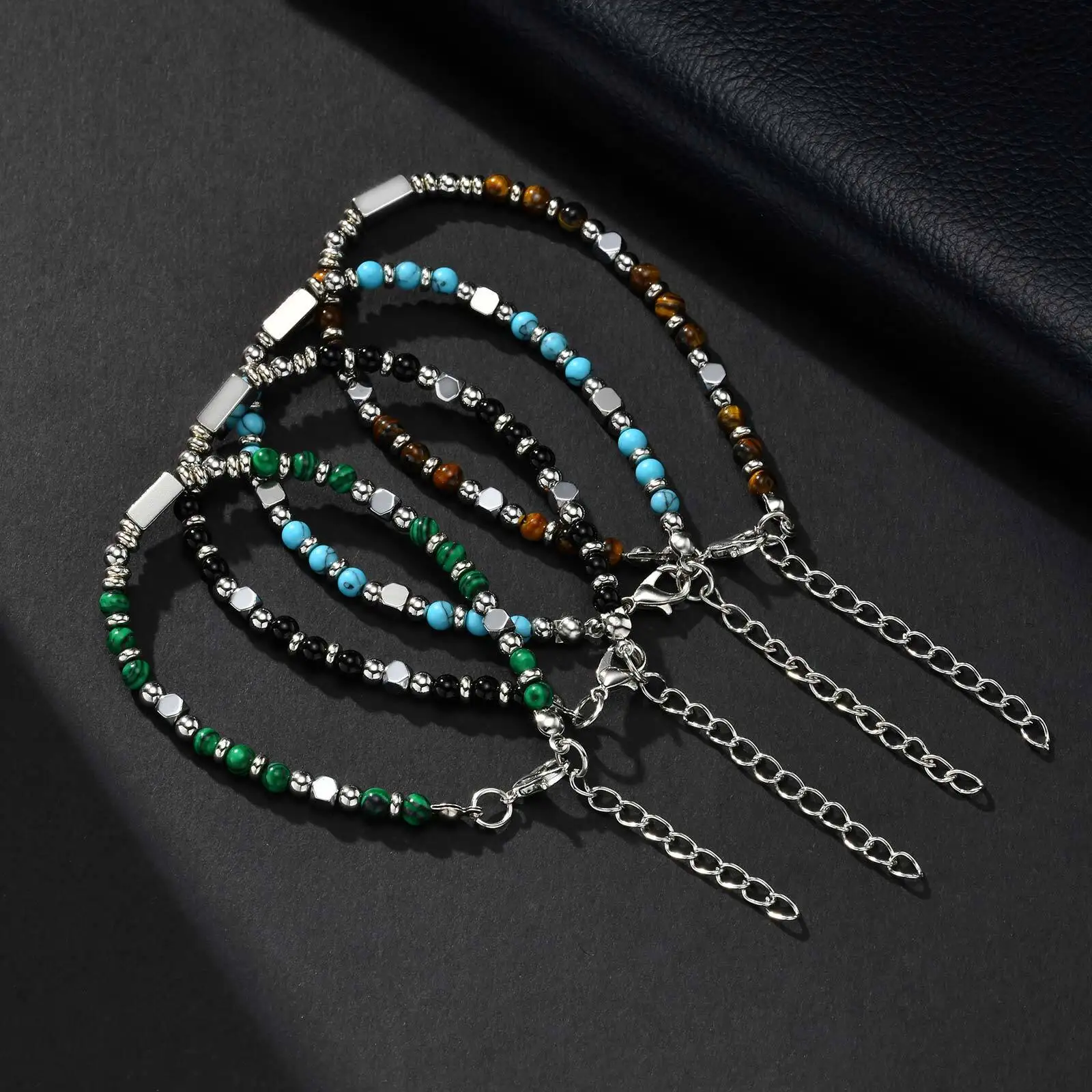 Vnox Bracelet de perles fait à la main avec pierre naturelle (malachite/obsidienne/turquoise/oeil de tigre), bijoux de style bohème pour hommes kf S0fa94cac98f842bf864e804a7b6666c9K