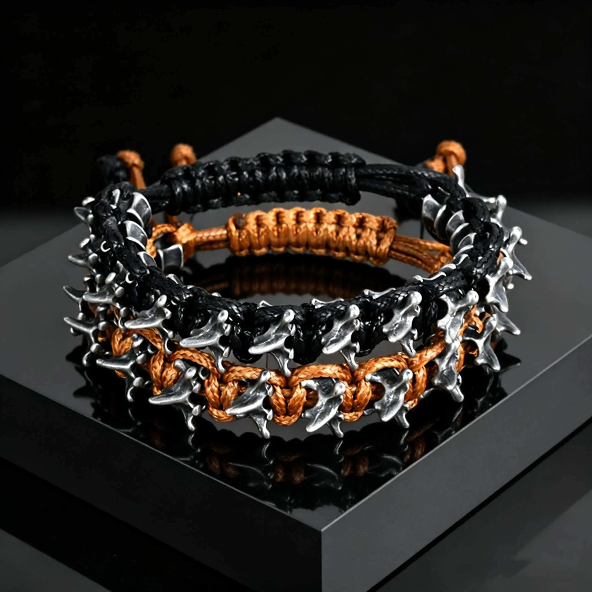 Bracelet ajustable en corde tressée avec épines de dragon gothique en métal pour hommes, bijoux punk hip-hop kf S15f1c6620dc64109a6b59eadebf46838a