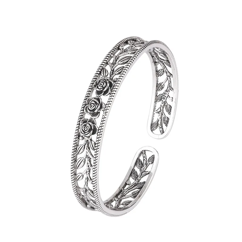 Nouveaux Bracelets creux rétro feuille de Rose, bijoux en argent Sterling 925, personnalité de tempérament, fleur douce, Bracelets d’ouverture TYB119 kf S167ed5f2e55e47959d3f7837567bed15l