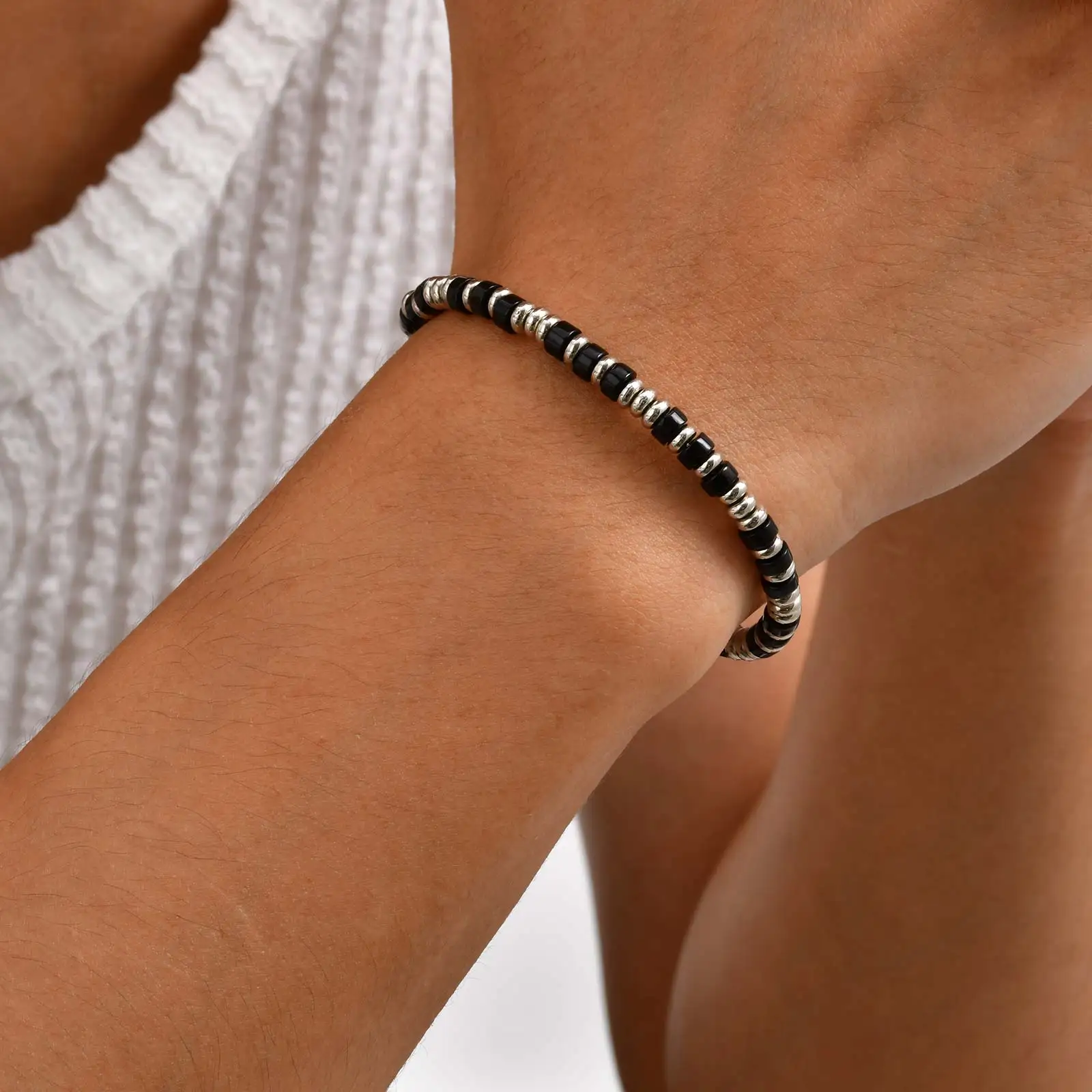 Bracelet classique vintage en pierre naturelle, bracelet réglable en chaîne perlée en acier inoxydable, cadeau de bijoux à la mode pour hommes et garçons kf S171bda666619453d8291e3a38c3a64c9G