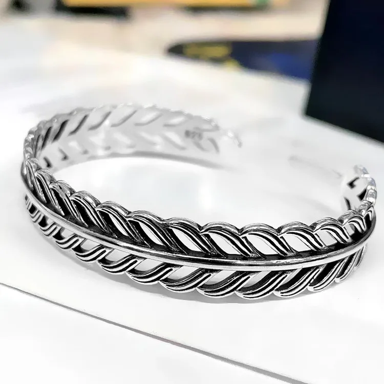 Bracelets à feuilles creuses de personnalité créative, bijoux en argent Sterling 925, rétro, plume, ouverture exquise, TYB127, nouvelle collection kf S2293febada734cc0be274316c5359333u