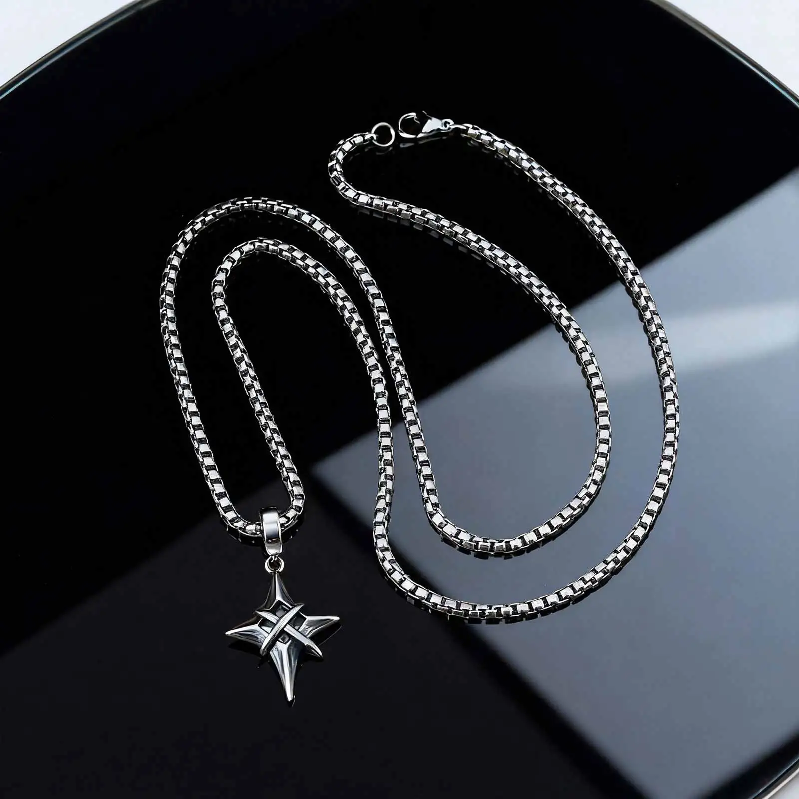 Collier minimaliste en acier inoxydable pour hommes, pendentif étoile croix en Zircon noir, bijoux Punk Hip Hop, cadeaux kf S2c6a2a30e2ef46db89eacaf70b9a2878C