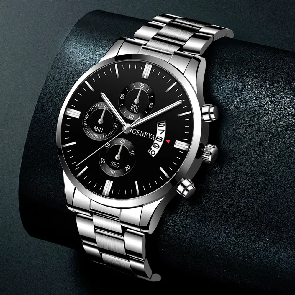 Montre-bracelet à quartz en acier inoxydable pour homme, argent, horloge calendrier, luxe, affaires, mode kf S481e1e74d6764efd9696cd1d7aaeb01c5