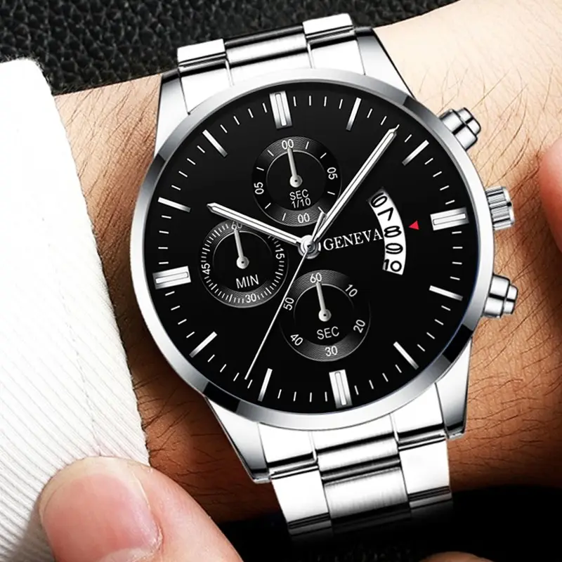 Montre-bracelet à quartz en acier inoxydable pour homme, argent, horloge calendrier, luxe, affaires, mode kf S4f0f49c5d77441dbb2f6ed1a66cda4a6B